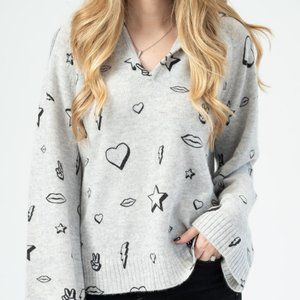 THREADS OF PRIVILEGE Cashmere Printed Symbol Hoodie in Light Grey